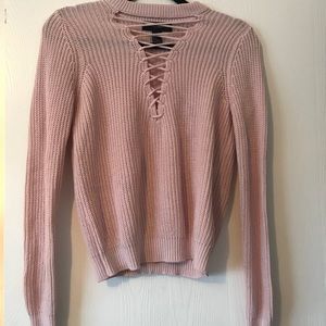 criss cross chocker light pink sweater